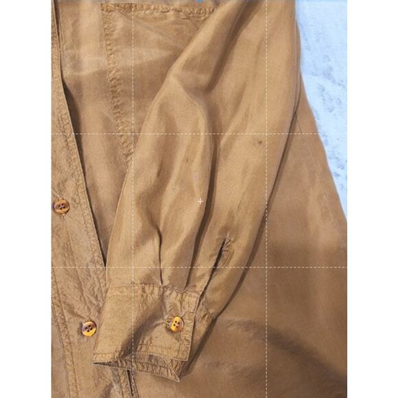 Vintage CLIO Long Sleeve Button Front Silk Blouse Size 14 Brown Copper Office - Picture 5 of 11